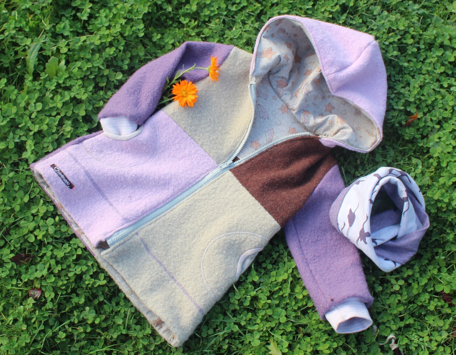 Patchwork Wollwalk Jacke "Pippi Langstrumpf" A-Form