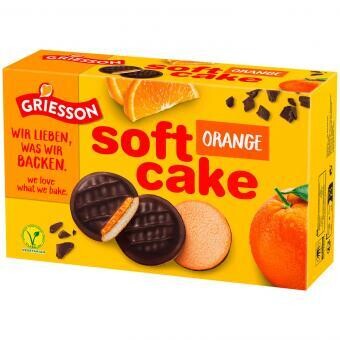 Griesson Soft Cake Orange 2x150g Eigebäck mit Fruchtfüllung aus Orangensaft  und Überzug aus Schokolade. Ohne Farbstoffe. UTZ CERTIFIED.