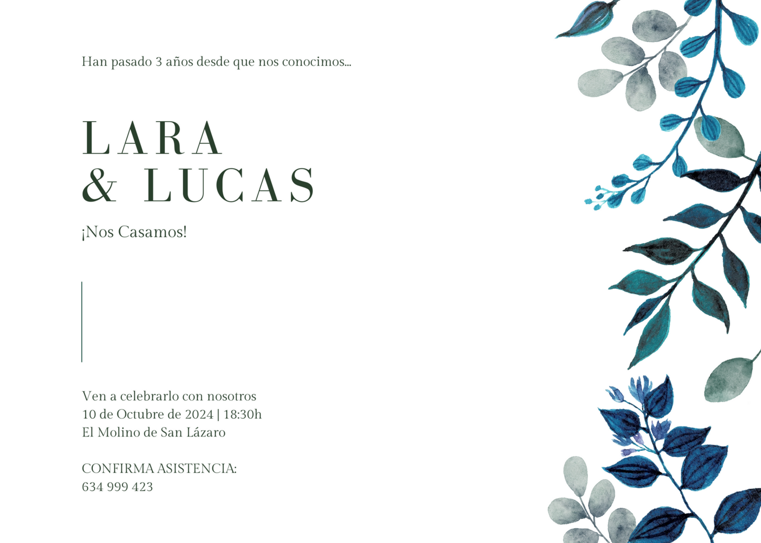 INVITACIÓN DE BODA AZUL