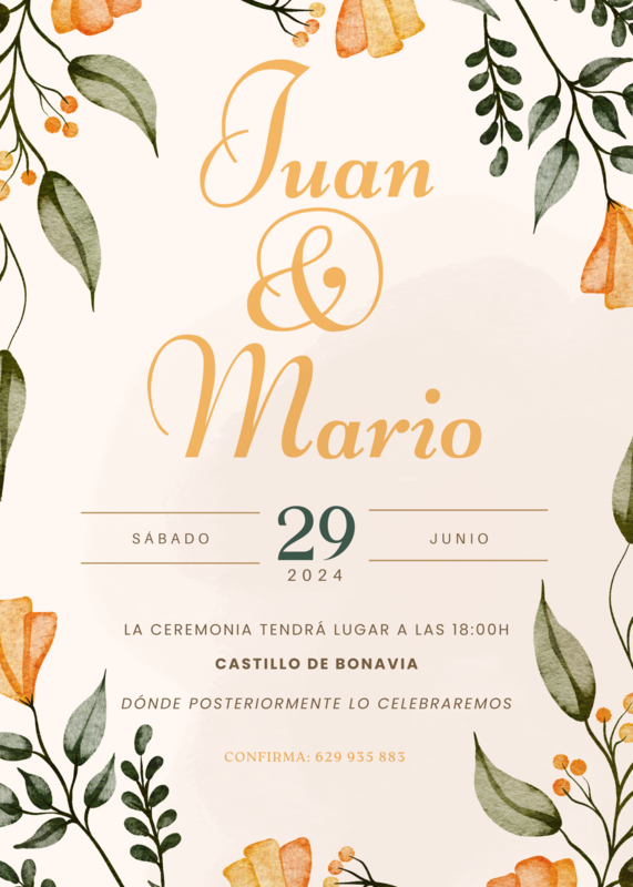 INVITACIÓN DE BODA NARANJA