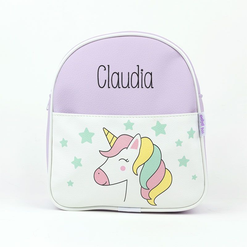 Mochila Guardería Personalizada Unicornio Lila
