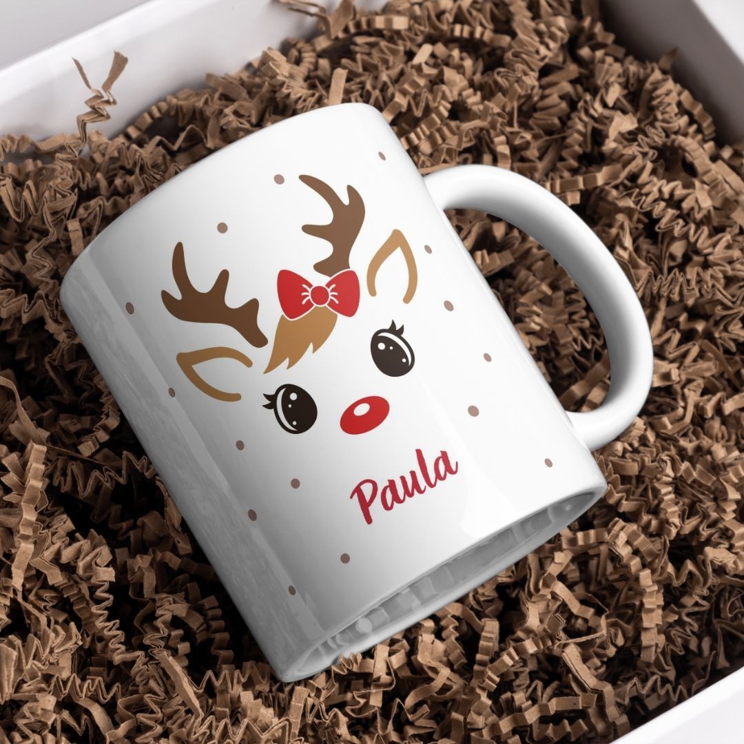 Taza de Navidad Personalizada reno NIÑA