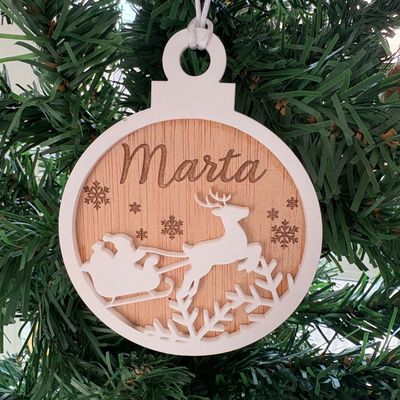 Adorno de navidad personalizado con nombre -PAPA NOEL CON TRINEO Y RENO Adorno de navidad personalizado con nombre -PAPA NOEL CON TRINEO Y RENO