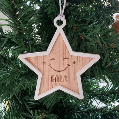 Estrella de Madera  con relieve para árbol de navidad personalizable -