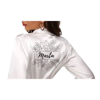 BATA DE NOVIA CON NOMBRE FLORAL BLANCA