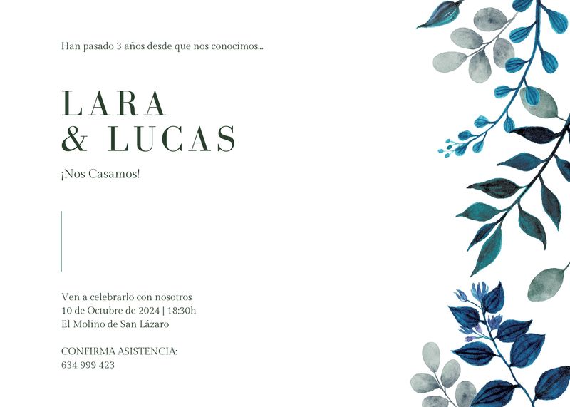 INVITACIÓN DE BODA AZUL