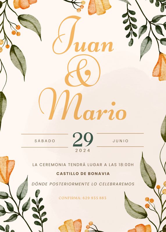 INVITACIÓN DE BODA NARANJA