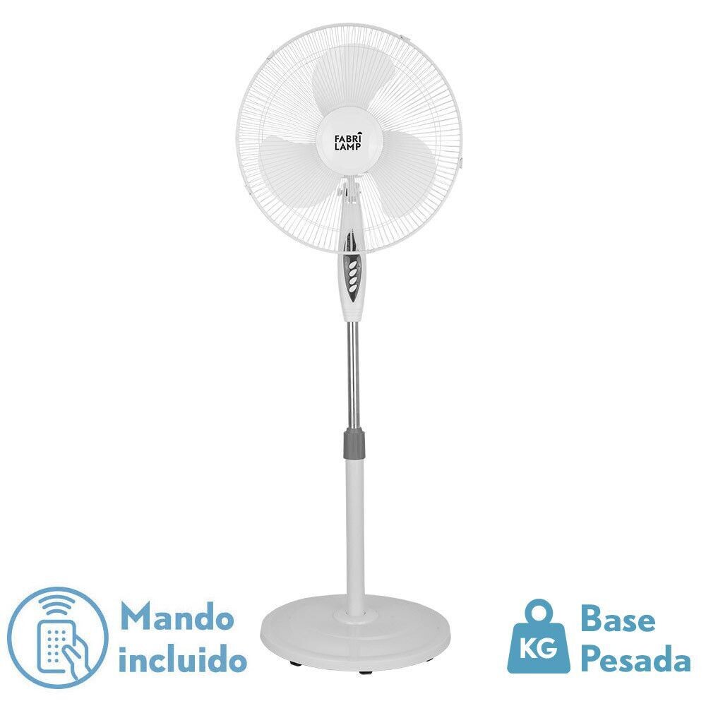 VENTILADOR DE PIE BISE BLANC 3 VEL 45W REGX43X40CM OSCILANTE 3 ASPAS BLANCAS C/REMOTO Y TEMPORIZADOR