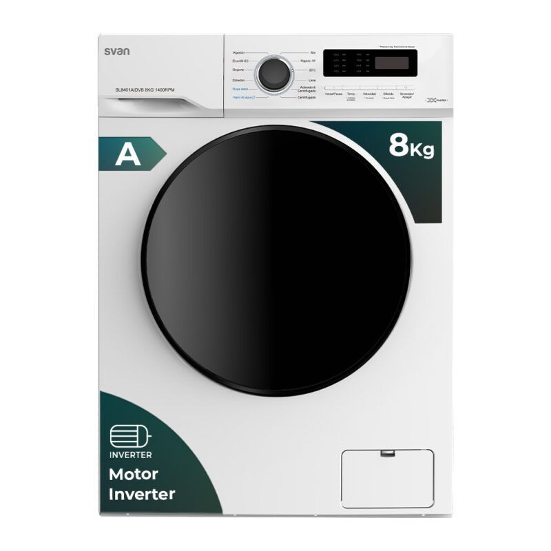Lavadora Svan 8kg 1400rpm A Display Inverter Vapor , Puerta XXL