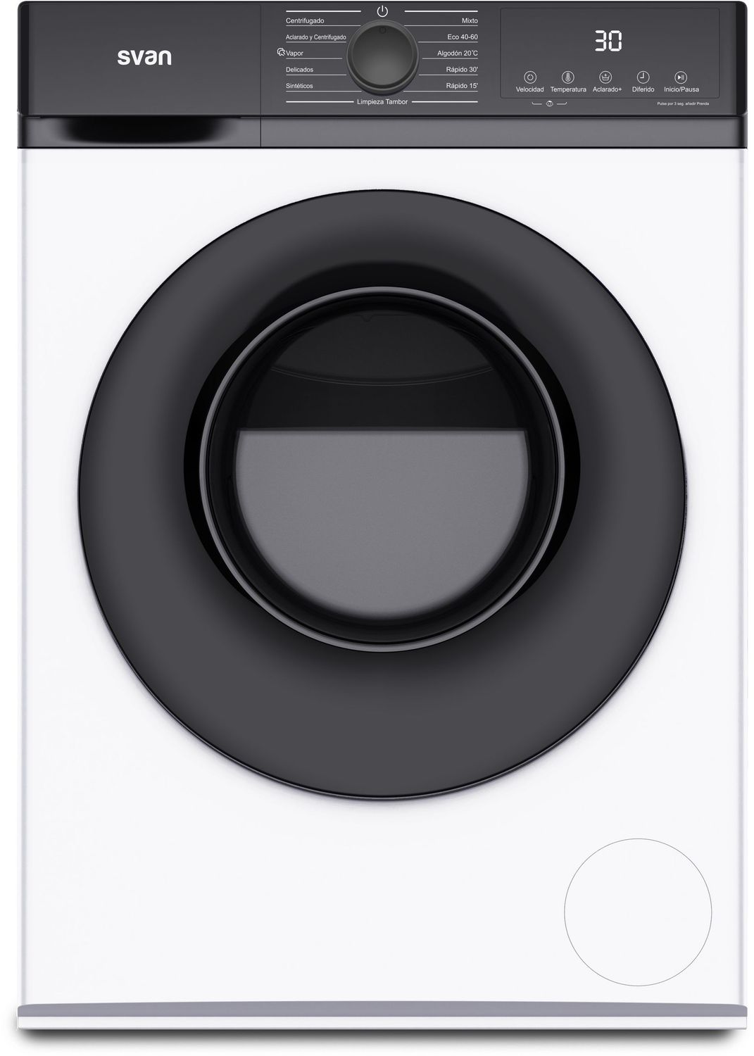 Lavadora C.Frontal Svan Inverter 8 kg 1200 rpm Clase A. Blanco. Big Door. Display. Vapor