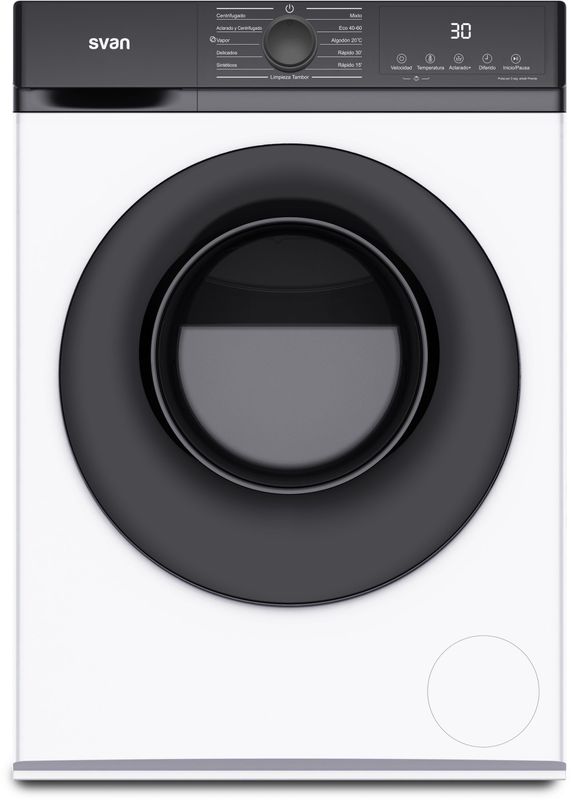 Lavadora C.Frontal Svan Inverter 8 kg 1200 rpm Clase A. Blanco. Big Door. Display. Vapor