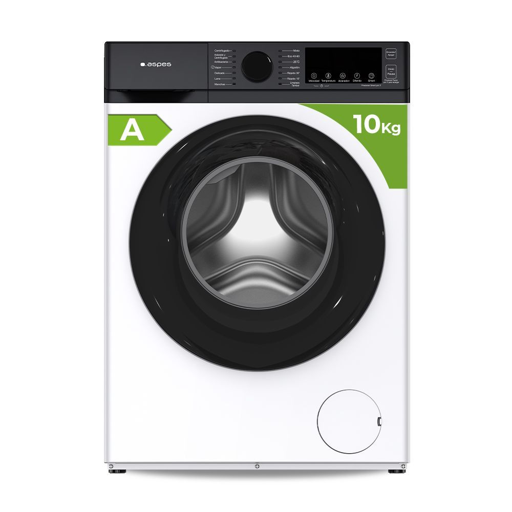 Lavadora C.Frontal Aspes Inverter 10 kg 1400 rpm Clase B. Blanco. Big Door. Display. Vapor