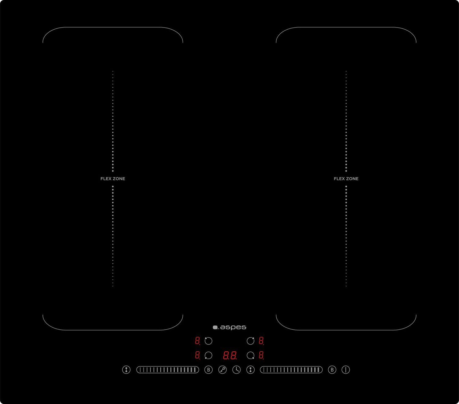 Placa de Inducción Aspes 60 cm 4 zonas con Doble Flexizone Cristal negro Slider táctil Booster