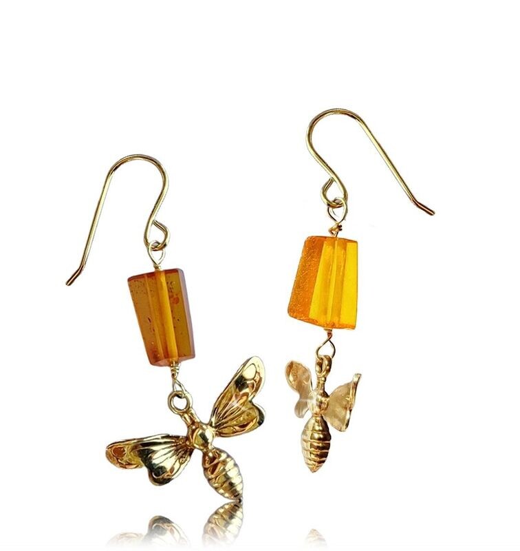 PENDIENTES ÁMBAR Y ABEJA EN PLATA