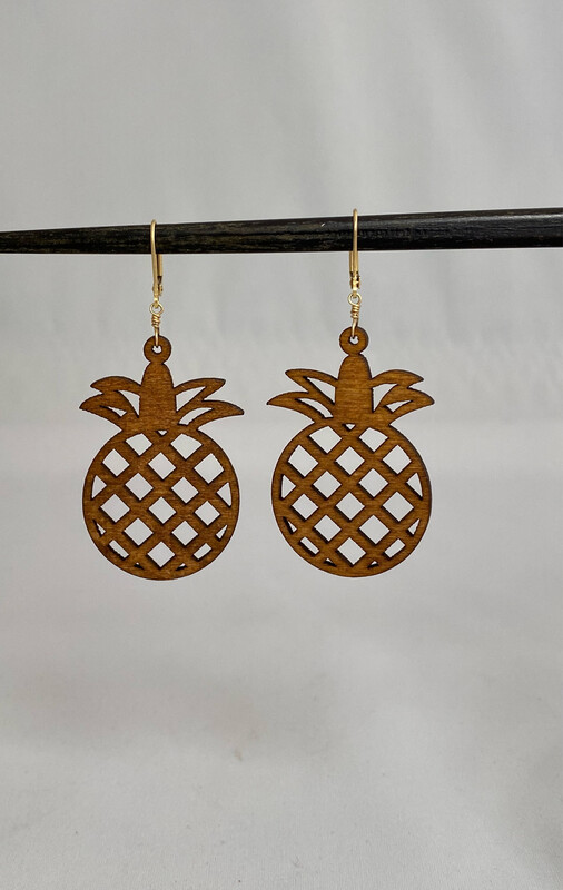 Natural Wood Pineapple Earrings