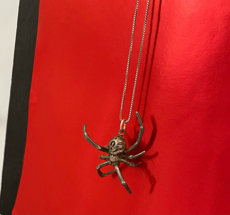Black Widow Spider Antiqued Silver Necklace