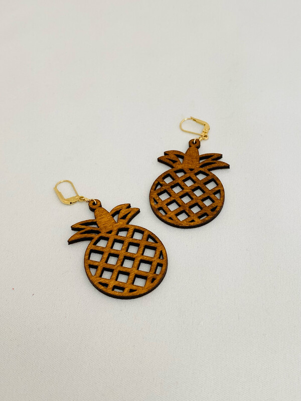 Natural Wood Pineapple Earrings