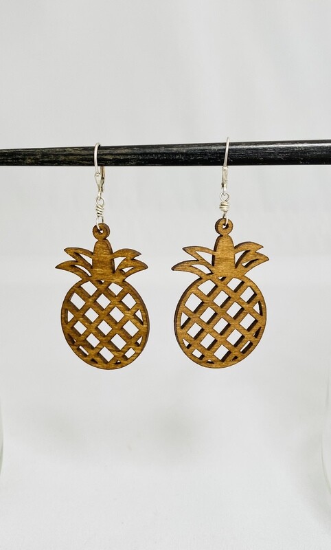 Natural Wood Pineapple Earrings