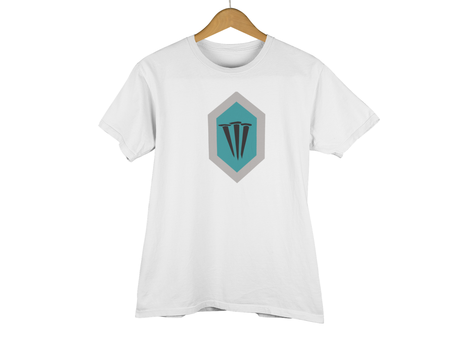 Three Nails Shield Unisex T-Shirt Grey OL, Color: White