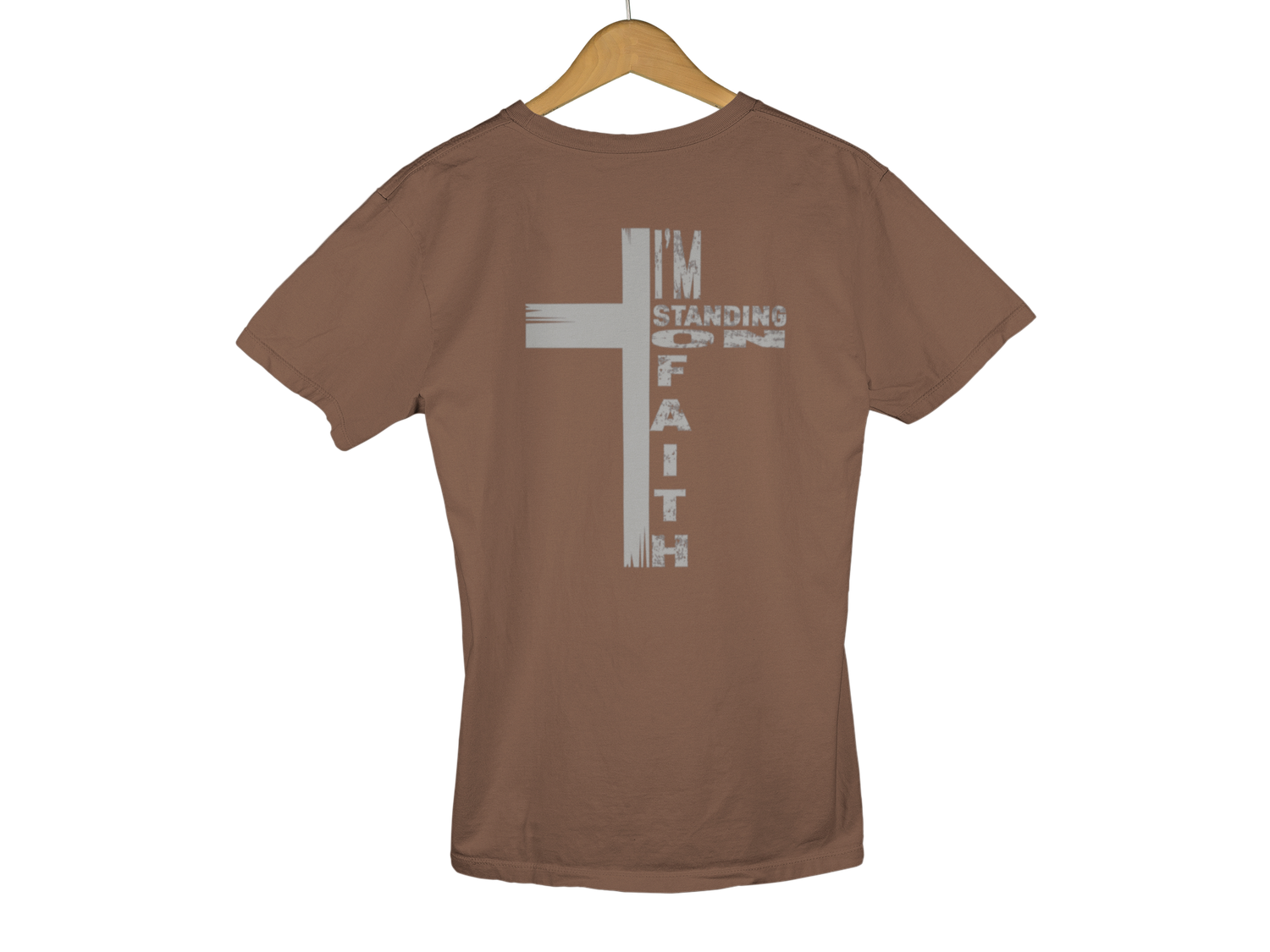Standing On Faith Cross Unisex T-Shirt, Color: Brown