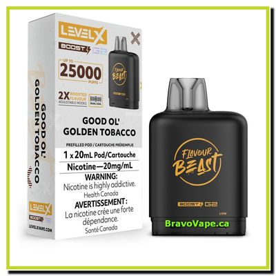 LEVEL X FB BOOST POD 25K-GOOD OL&#39; GOLDEN TOBACCO