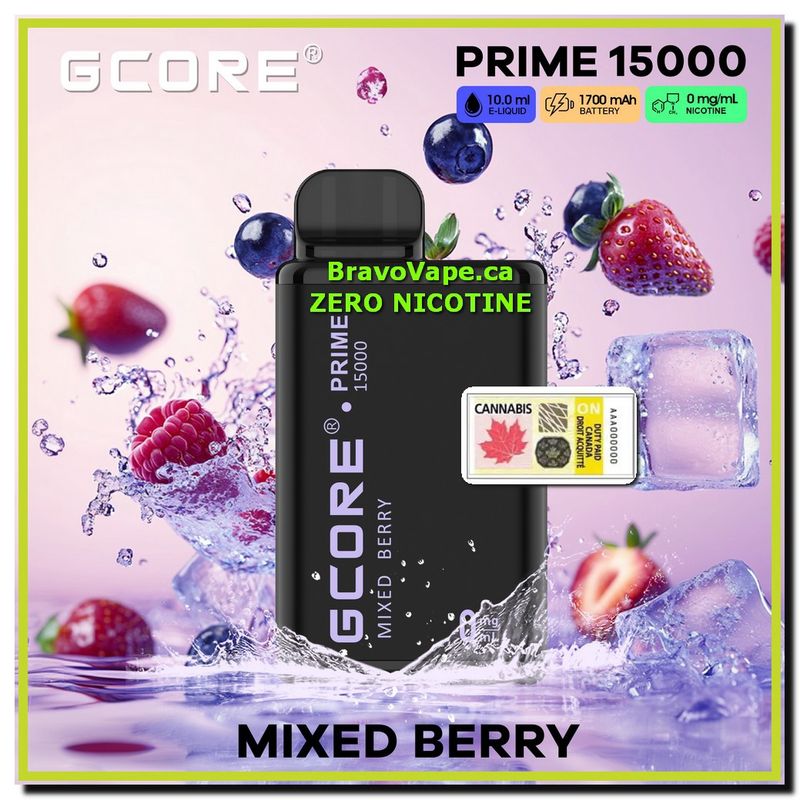 GCORE PRIME NIC FREE 15K-Mixed Berries 0mg/ml Prime 15000 Puffs (Ontario Stamped)