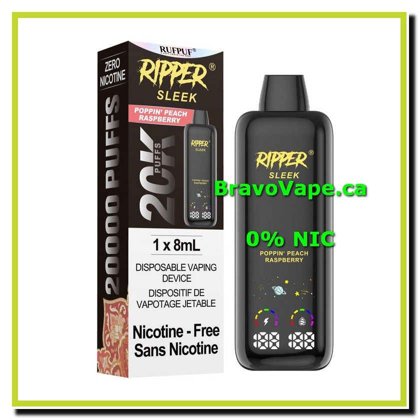 RIPPER SLEEK 0% (8ml) Zero Nic-POPPIN&#39; PEACH RASPBERRY