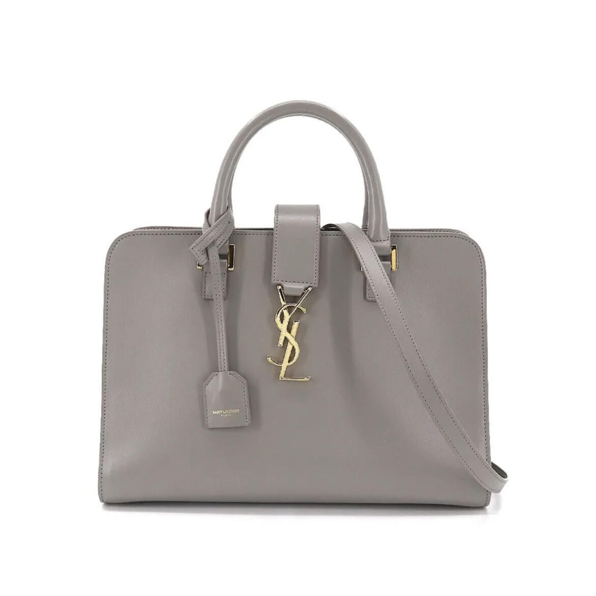 バッグ YSL Petit Cabas Gray Yves Saint Laurent Grey Calfskin Leather Baby Monogram Cabas