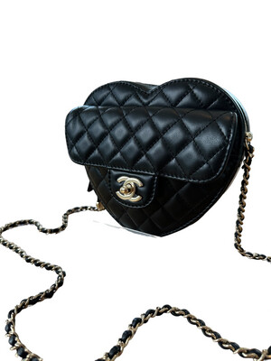 Chanel Lambskin Quilted CC In Love Heart Bag Black