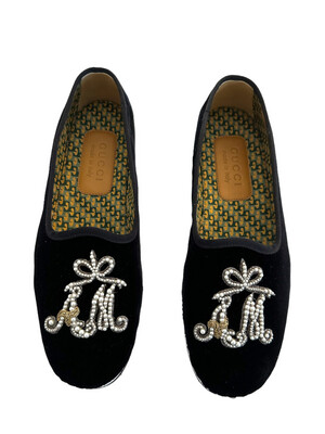Gucci AM Pearl Marmara Velvet Embroidered Loafers