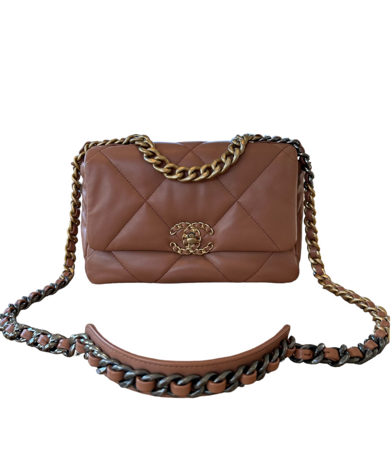 Chanel Lambskin Quilted Large Chanel 19 Flap Brown