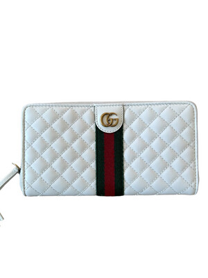 Gucci Calfskin Web Trapuntata GG Zip Around Wallet