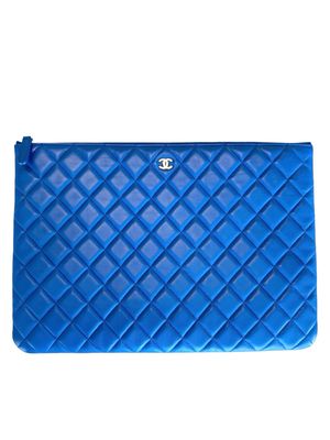 Chanel Quilted Large Cosmetic Case Blue
