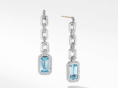 David Yurman Novella Chain Link Drop Earrings with Blue Topaz and Pavé Diamonds