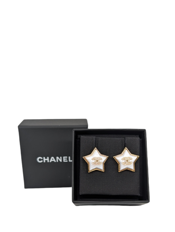 Chanel Pearl Crystal CC Star Earrings