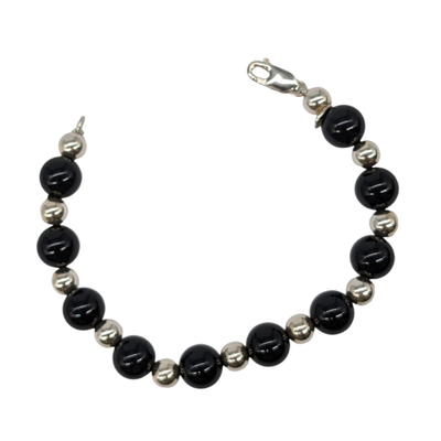 Tiffany &amp; Co Silver Onyx Ball Bead Bracelet Bangle Chain