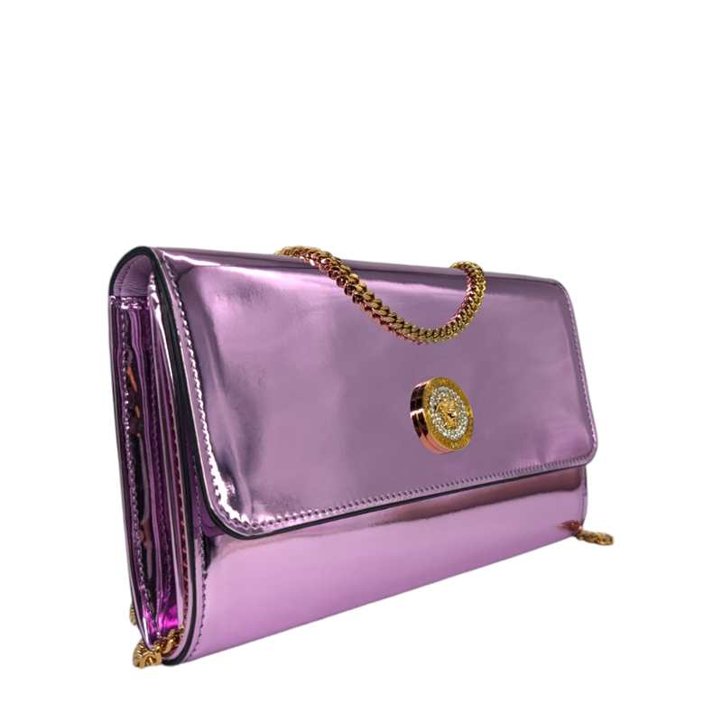 Versace Metallic Calfskin Medusa Evening Clutch