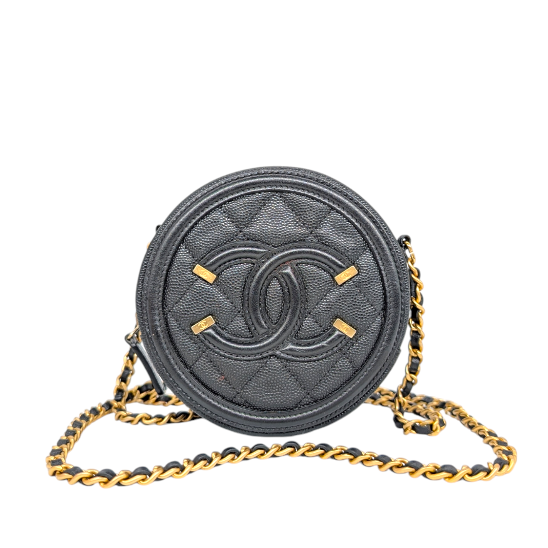Chanel Black CC Filigree Round Chain Shoulder Bag