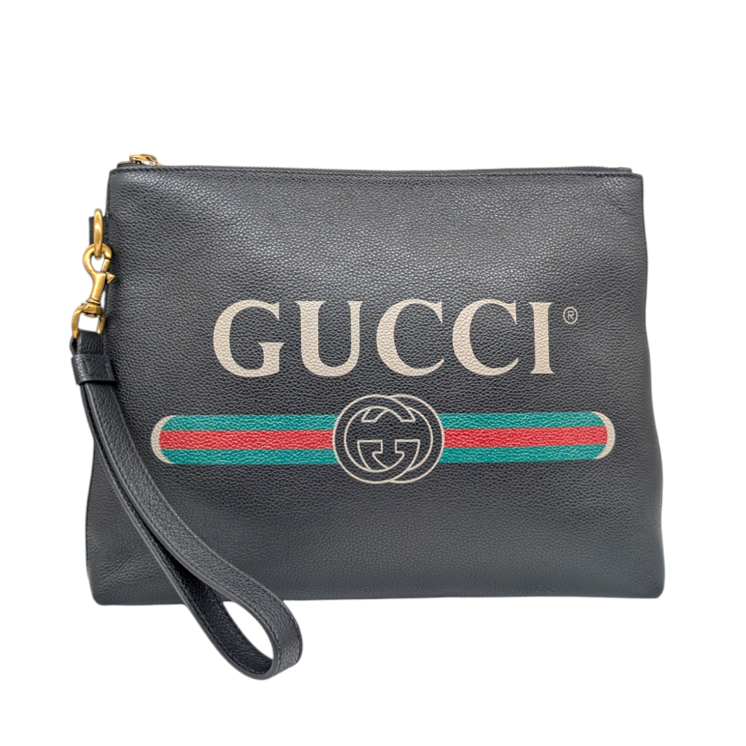 Gucci Pebbled Calfskin Logo Portfolio Clutch