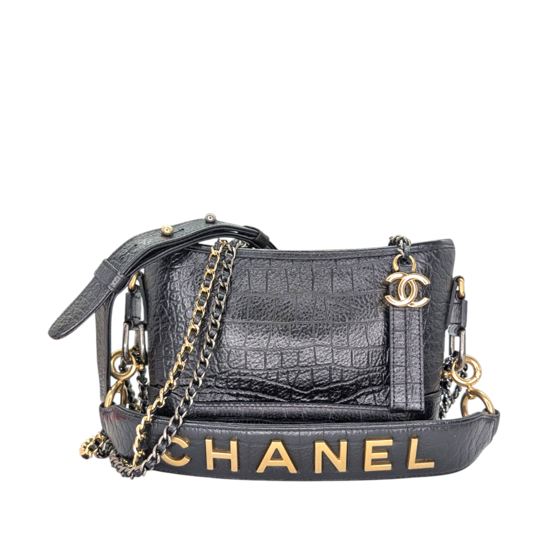 Chanel Calfskin Crocodile Embossed Small Gabrielle Cocodile Hobo