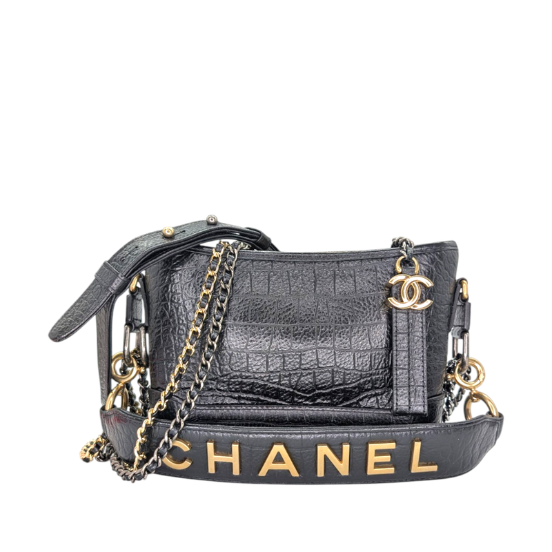 Chanel Calfskin Crocodile Embossed Small Gabrielle Cocodile Hobo