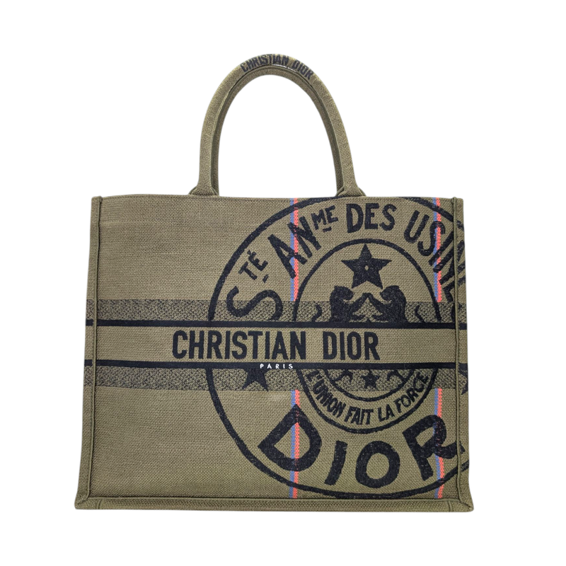 Christian Dior Canvas Jute Embroidered Medium Book Tote