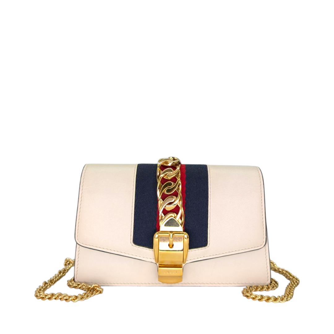 Gucci Calfskin Leather Super Mini Sylvie Chain Shoulder Bag