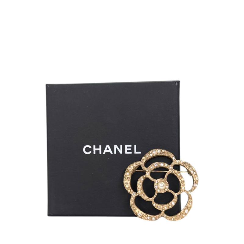 Chanel  Pearl Crystal CC Camellia Brooch