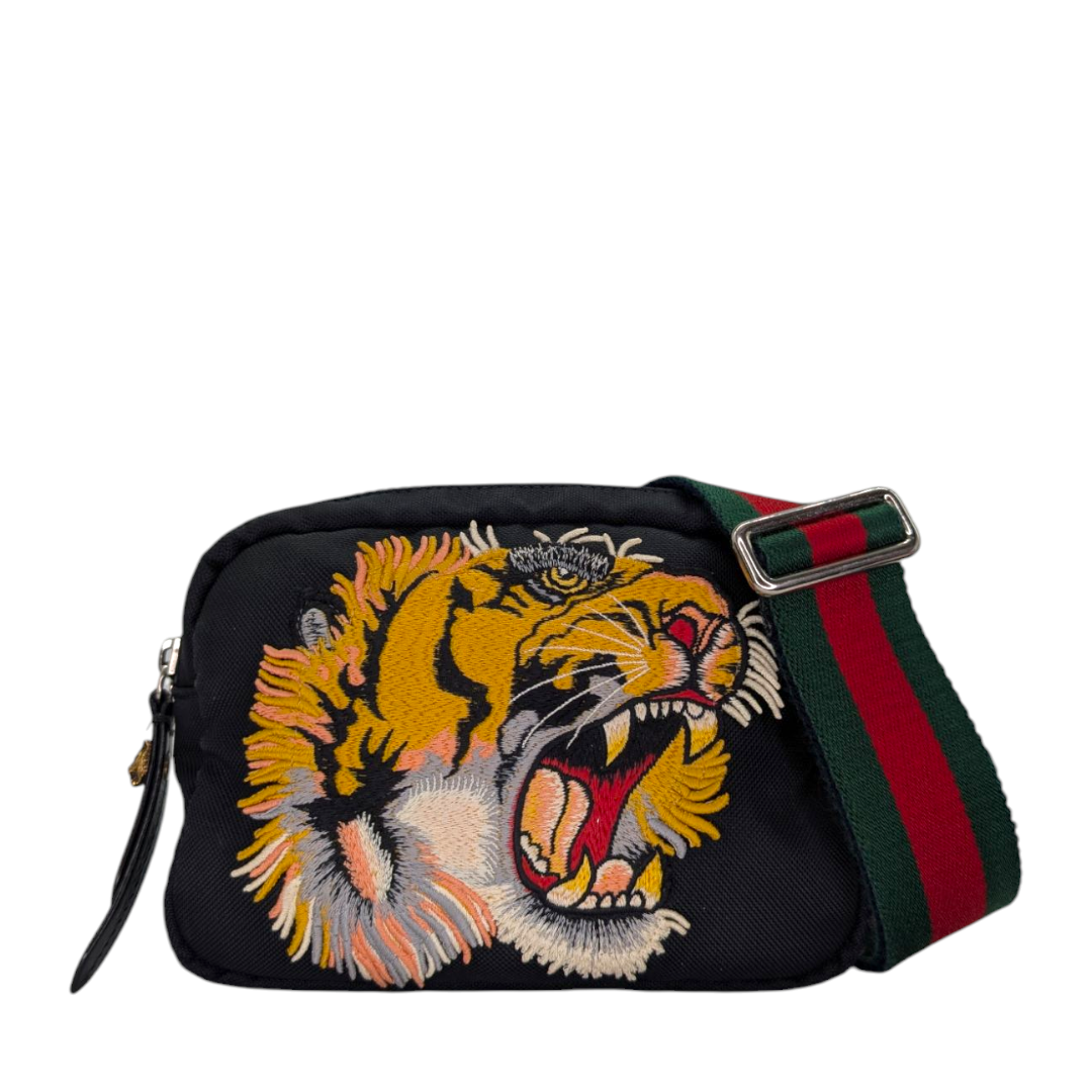 Gucci  Canvas Web Tiger Embroidered Messenger Bag