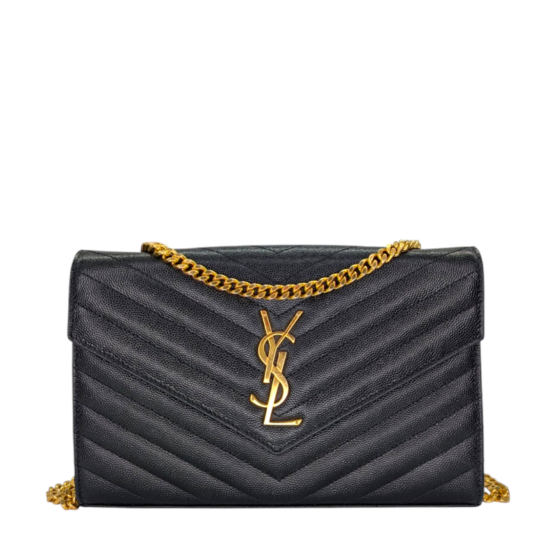 .Saint Laurent  Grain De Poudre Matelasse Chevron Monogram Chain Wallet