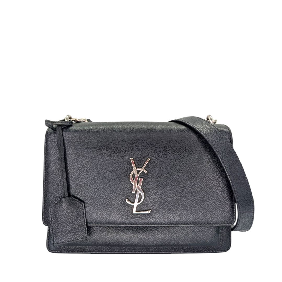 Saint Laurent  Grained Calfskin Medium Monogram Sunset Satchel