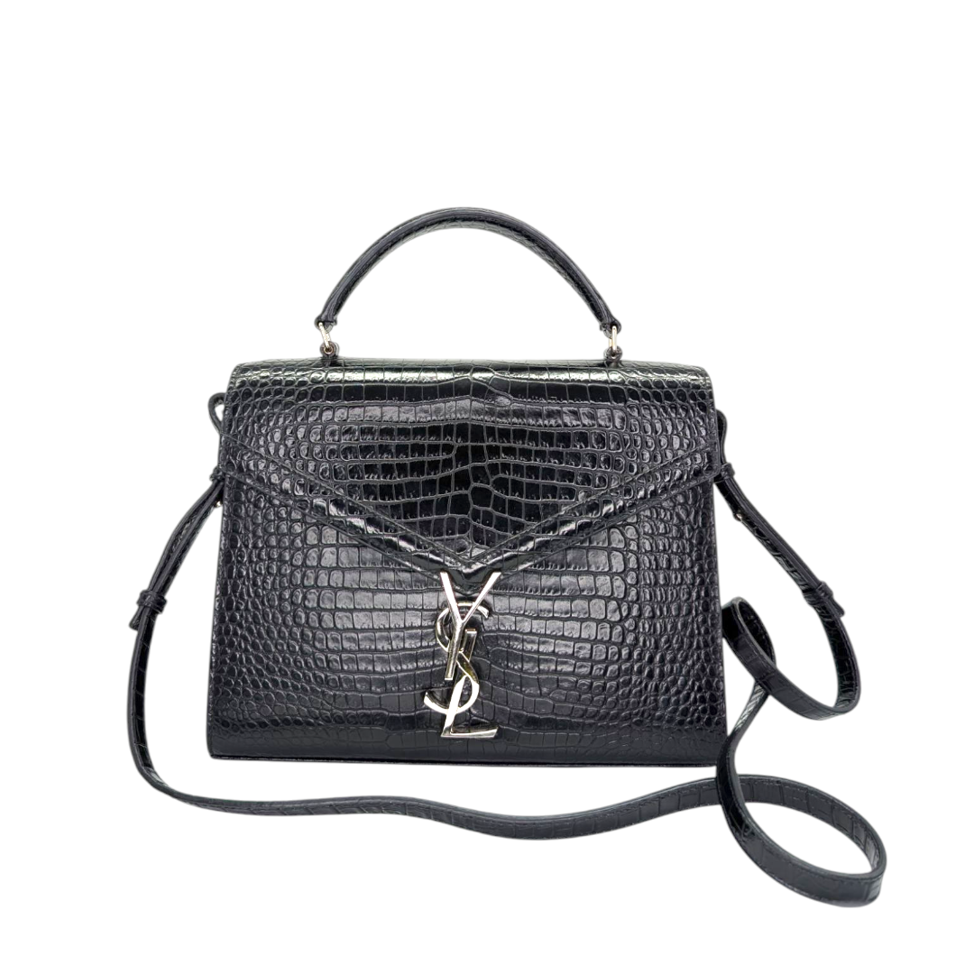 Saint Laurent  Calfskin Crocodile Embossed Medium Classic Monogram Cassandra Top Handle