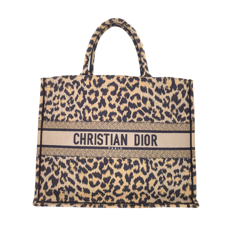 Christian Dior  Canvas Mizza Embroidered Medium Leopard Book Tote