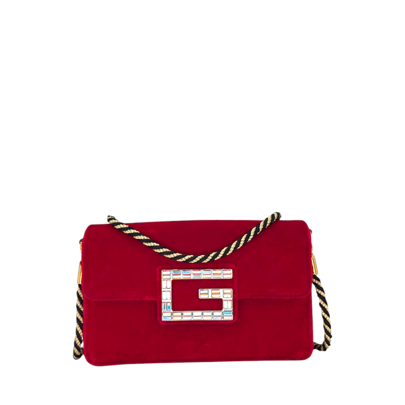 Gucci  Velvet Crystal Square G Shoulder Bag